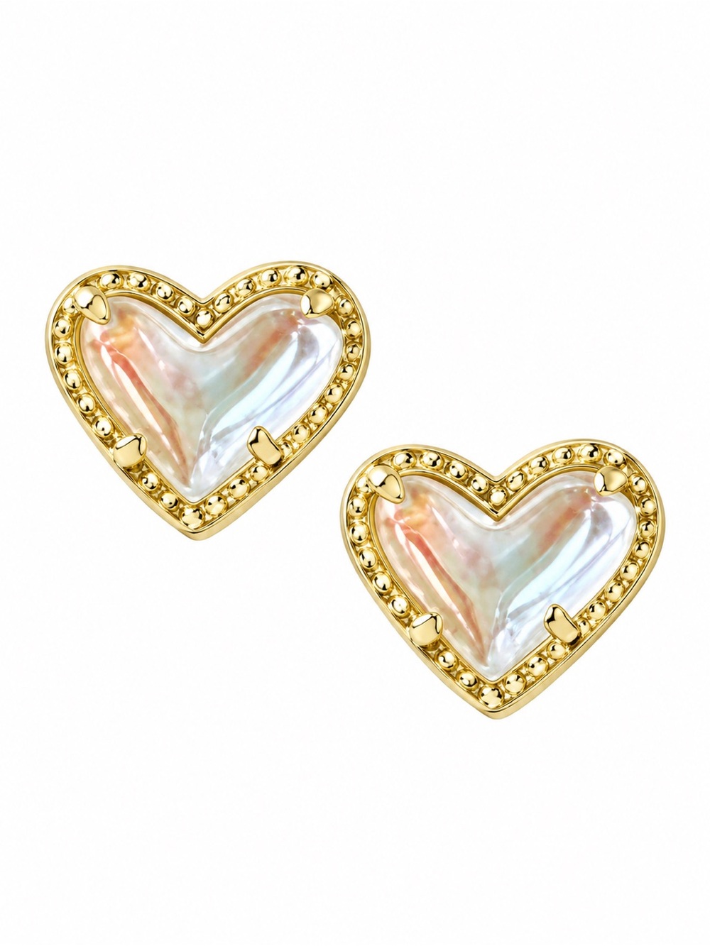 Kendra Scott Ari Heart Gold Stud Earrings in Dichroic Glass.